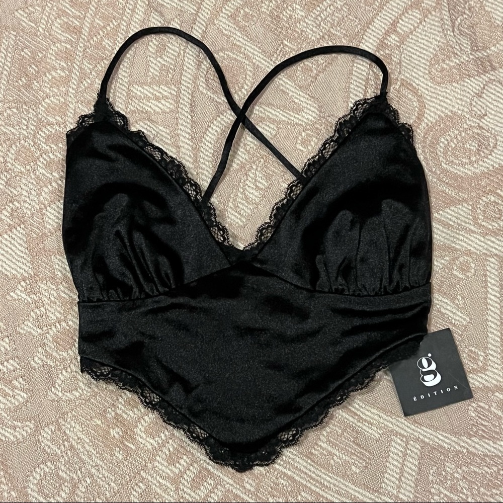 New With Tags Black Silky Cropped Cami